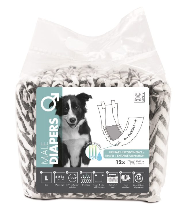 Pañales de macho deschables para mascotas talla l peso 8-15kg/  12 pcs/ cintura : 20 - 65 cm