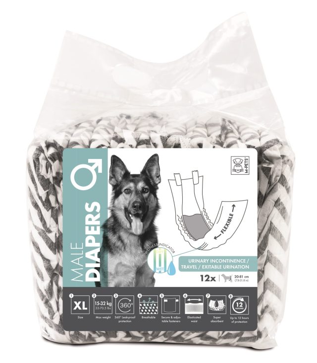 Pañales de macho deschables para mascotas talla xl peso 15k -32 kg/  12 pcs/ cintura : 20 - 81 cm