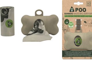 Dispensador de bolsas  hecho en bamboo con bolsas de basura de base vegetal /biodegradable