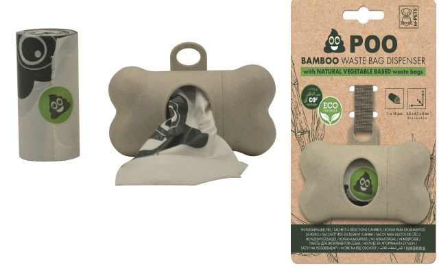 Dispensador de bolsas  hecho en bamboo con bolsas de basura de base vegetal /biodegradable