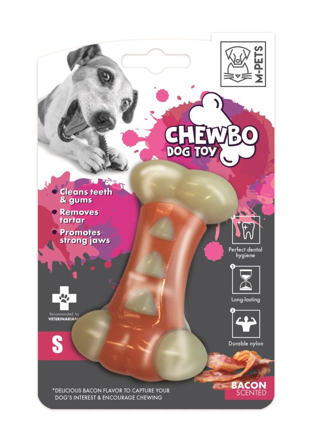 Juguete  hueso para mascotas sabor tocino  limpia encias 10x4,5x2,5 cm