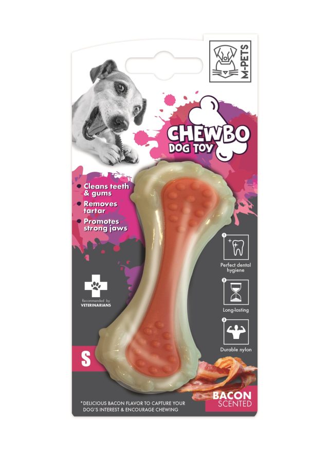 Juguete  hueso para mascotas sabor tocino  limpia encias 10 x 3.7 x 2.1 cm