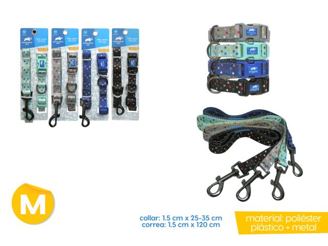 Collar + correa para mascotas m 1.5cm x 25-35cm / 1.5cm x 120cm