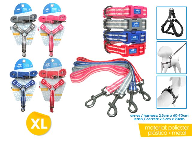Arnés + correa para mascotas xl 2.5cm x 60-70cm / 2.5cm x 90cm