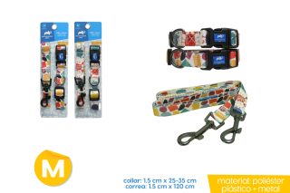 Collar + correa para mascotas m 1.5cm x 25-35cm / 1.5cm x 120cm